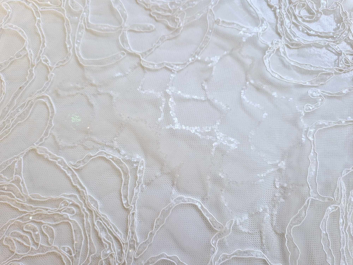 Dentelle grandes roses brillante sequins ivoire 91989