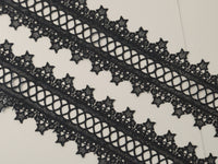 Coupon Dentelle Guipure Noir Motif Treillis & Bordure Étoilée — Largeur 6 cm | Coupon de 1m80