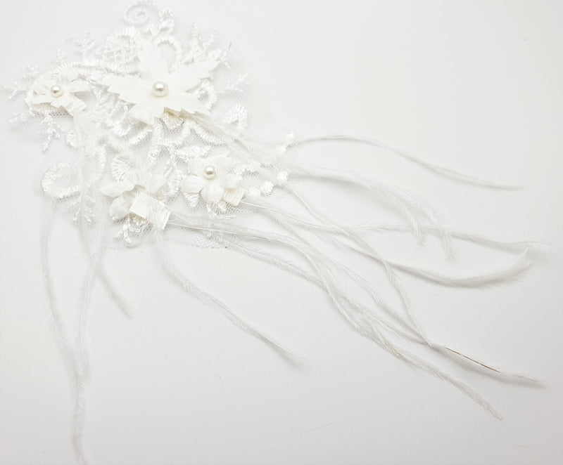 Motif ivoire dentelle et plumes pour robe de mariée