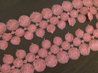 Galon rose corail dentelle mandala - Vendu au mètre -