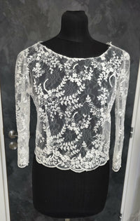 Top mariée dentelle ivoire clair – Manches longues – Dos boutonné – Taille 40 · vue 4