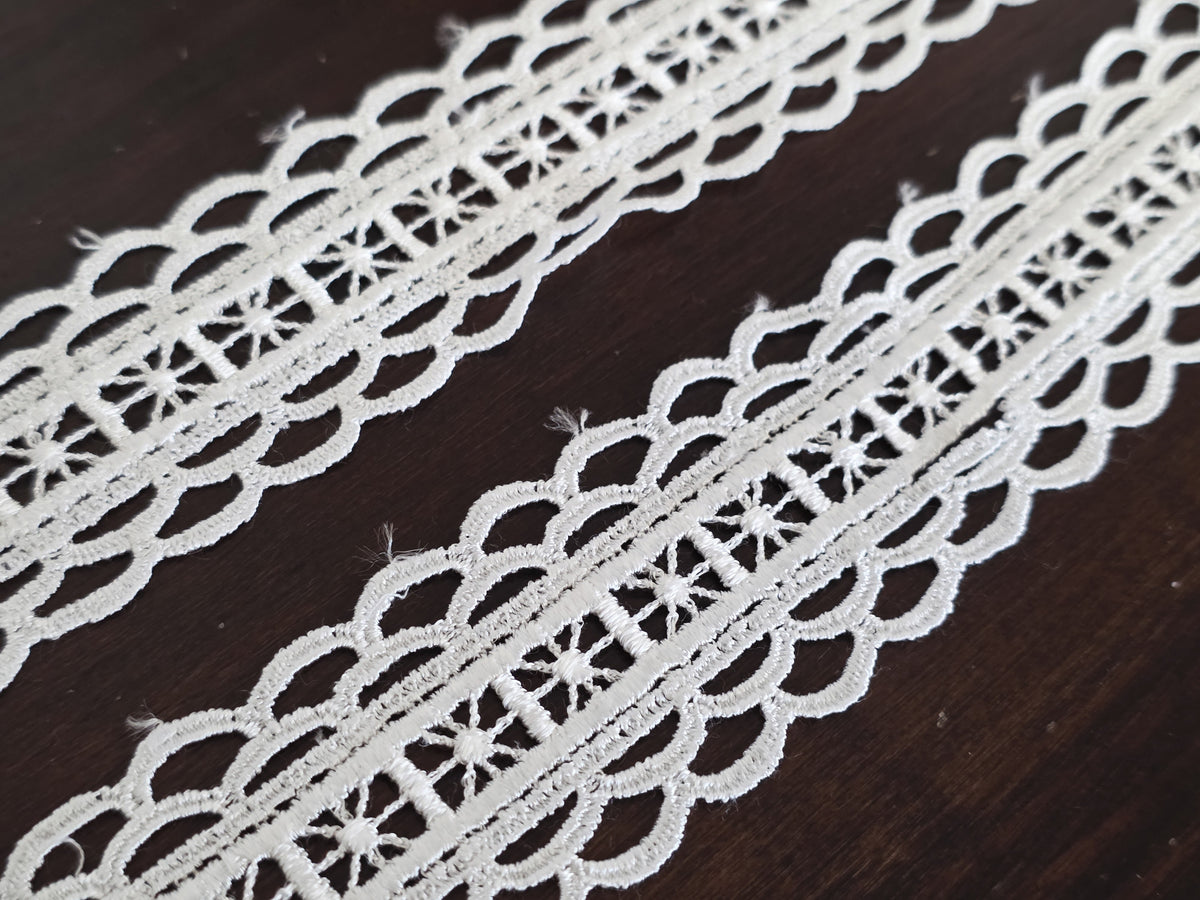 Dentelle brodée ivoire – Largeur 4 cm – Motif floral ajouré