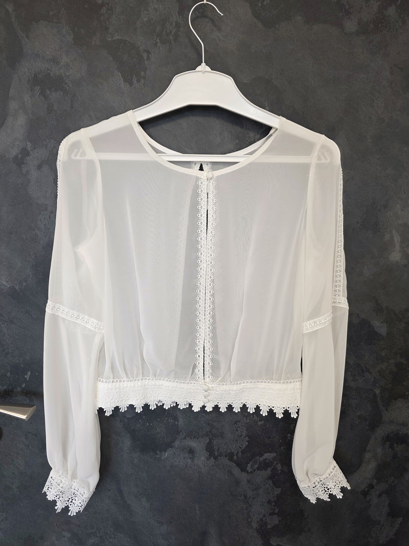 Top pour mariée en mousseline ivoire , manchettes en dentelle Taille