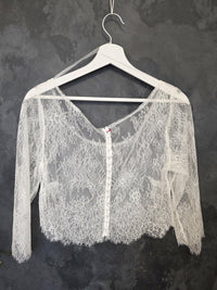 Top de mariée en dentelle ivoire clair – Manches longues – Col rond – Taille XXL · vue 8
