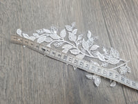 Applique dentelle ivoire perlée – motif feuilles brodées miroir 21 cm · vue 5