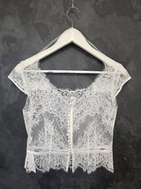 Top mariée dentelle ivoire clair – Manches courtes – Dos boutonné – Taille 36 · vue 10