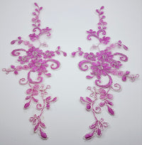 Motif en dentelle fuchsia rose fil argenté à coudre cocktail / mariage / customisation · vue 4