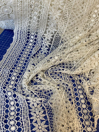 Dentelle guipure pour robe de mariée motif champêtre ivoire crème écru · vue 3