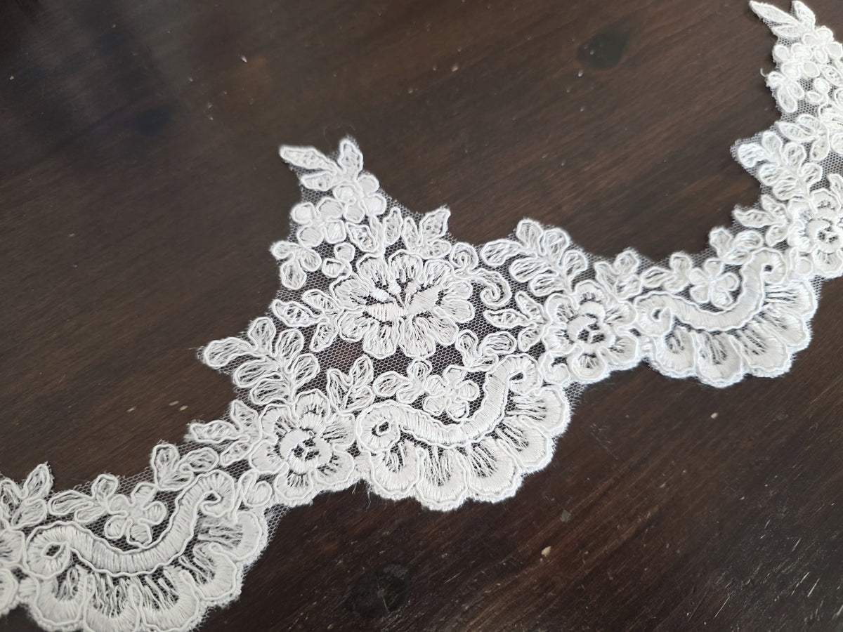 Galon de dentelle blanc bord festonné