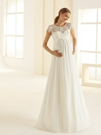 Robe de mariée de grossesse en dentelle et mousseline ivoire
