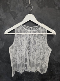 Top mariée dentelle ivoire clair – Coupe fluide festonnée – Dos noué – Taille S · vue 4