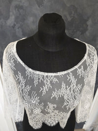 Top de mariée en dentelle ivoire clair – Manches longues – Col rond – Taille XXL · vue 5