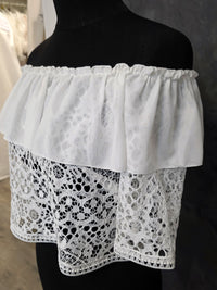 Top mariée ivoire épaules dénudées – Dentelle et volants – Dos boutonné – Taille M · vue 7