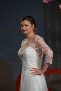 Top mariée dentelle ivoire clair – Manches longues – Dos boutonné – Taille 40 · vue 2