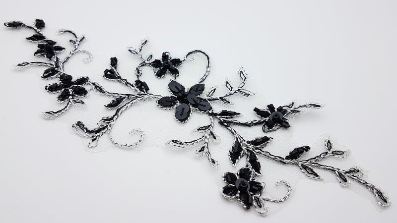 Motif en dentelle noir brillant perles et sequins pour robe de mariée cocktail soirée