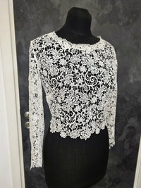 Top en dentelle guipure manches longues style vintage pour mariée ivoire ou blanc