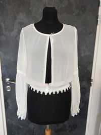 Top pour mariée en mousseline ivoire , manchettes en dentelle Taille · vue 2