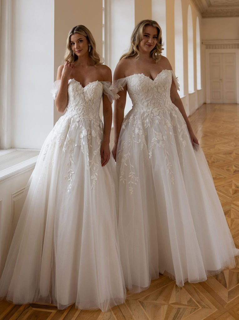 MILA– Robe de mariée en tulle et dentelle, épaules dénudées et dos lacé