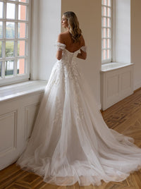 MILA– Robe de mariée en tulle et dentelle, épaules dénudées et dos lacé