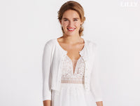Gilet ivoire pour mariée ♡ Manches 3/4 & boutons perles nacrées – Élégant pour mariage