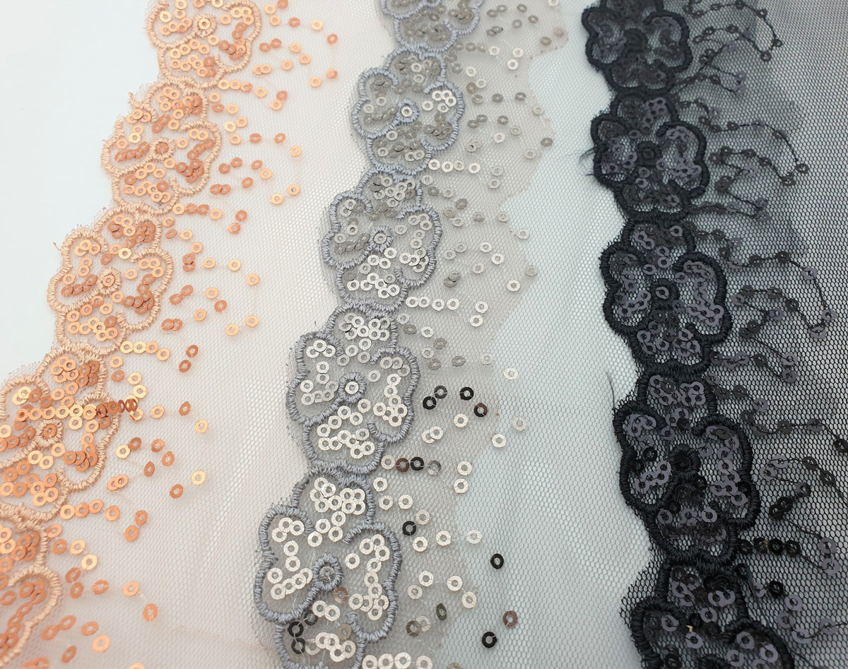 Galon brillant sequins or rosé/noir/gris