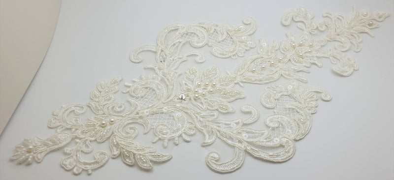 Grand motif losange perles et strass ivoire pour robe de mariée
