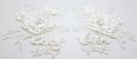 Motif dentelle fleurs 3D relief ivoire ou blanc · vue 4