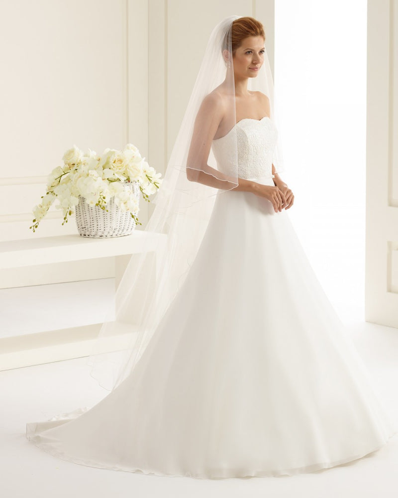 Voile de mariée long bordure festonnée