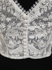 Top mariée bohème ivoire clair en dentelle – Manches 3/4 – Dos boutonné – Style romantique · vue 6
