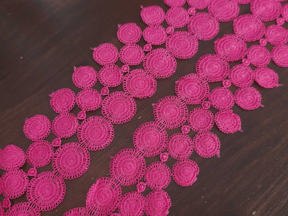 Galon dentelle rose fuchsia 5 cm – Motif mandala – dentelle couture bohème – Vendu au mètre