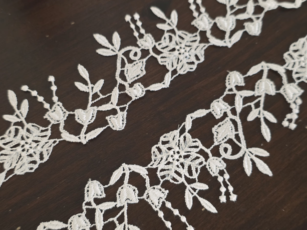 Galon Guipure Ivoire Clair Brillant à Sequins – Largeur 4 cm, au Mètre