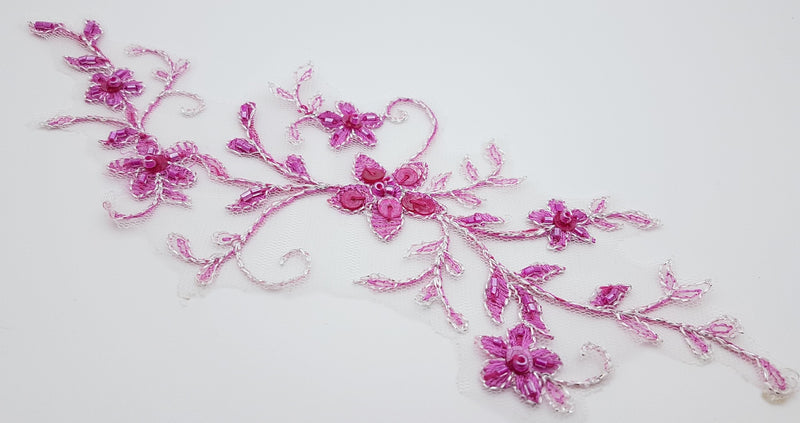 Dentelle rose fuchsia, appliqué, motif à coudre