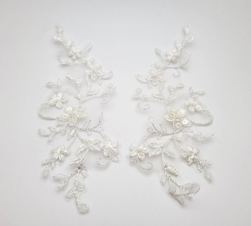 Motif appliqué dentelle ivoire brillant pour robe de mariée