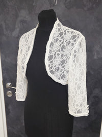 Bolero en dentelle ivoire , doublé tulle , taille 38