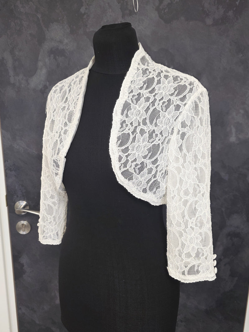 Bolero en dentelle ivoire , doublé tulle , taille 38
