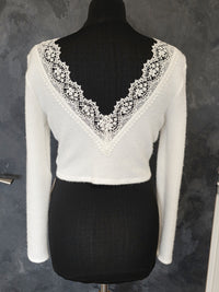 Pull mariée ivoire mariage hiver – Dos V dentelle – Maille douce élégante