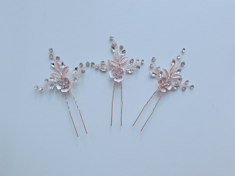 Lot de 3 piques à cheveux strass or rosé
