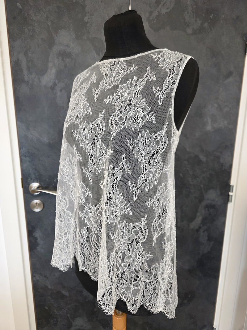 Top mariée dentelle française ivoire clair – Coupe blousante asymétrique – Taille 40/42