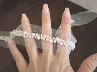 Galon perles ivoire clair sur tulle – 4 cm – perlée mariage couture – vendu par 10 cm · vue 2